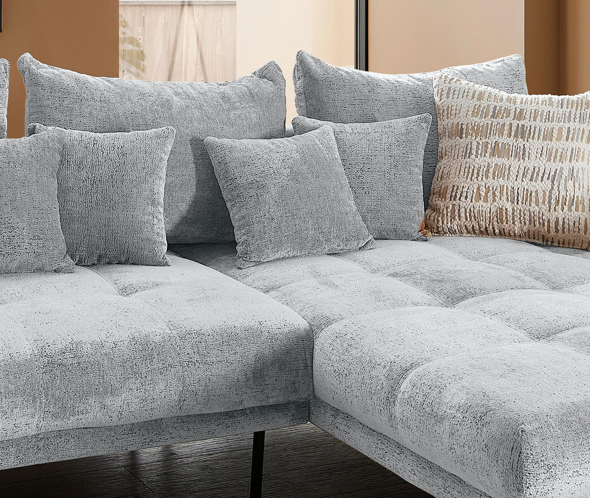 ECKSOFA Chenille Hellblau  - Schwarz/Hellblau, Konventionell, Textil/Metall (310/192cm) - Livetastic