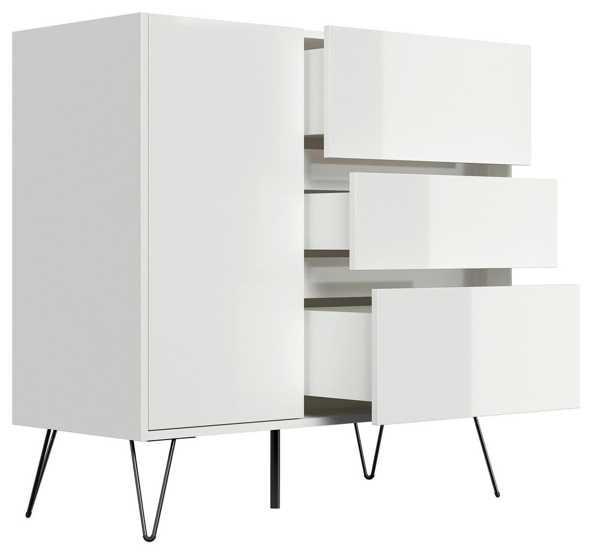SIDEBOARD Posseik Industrial 99/93,6/42 cm 3 Schublade(n)  - Weiß Hochglanz/Schwarz, Design, Holzwerkstoff/Metall (99/93,6/42cm) - MID.YOU