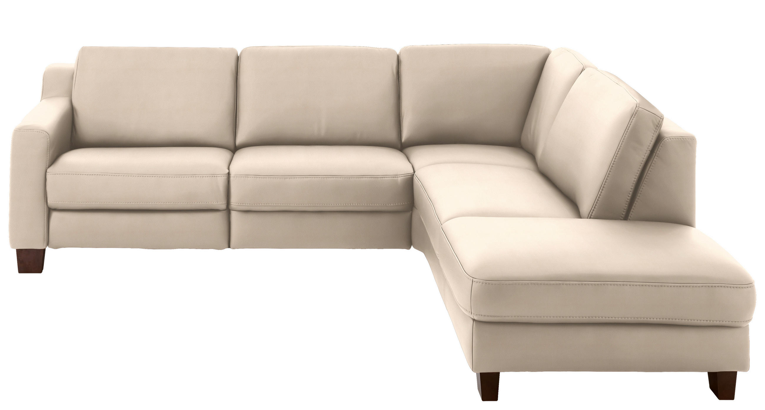 ECKSOFA in Echtleder Beige  - Eichefarben/Beige, Design, Leder/Holz (259/235cm) - Valdera