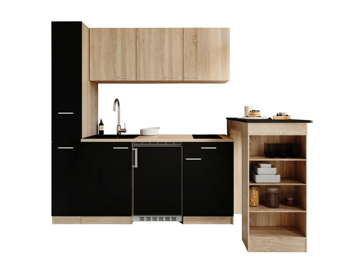 KUHINJSKI BLOK - črna/barve hrasta, Design, umetna masa/leseni material (180cm) - Respekta