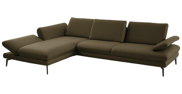ECKSOFA in Echtleder Grün  195/308 cm  - Schwarz/Grün, Design, Leder/Metall (195/308cm) - Dieter Knoll