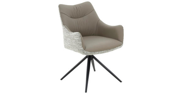 ARMLEHNSTUHL  Sitzfläche 360° drehbar, automatische Rückholfunktion Webstoff Echtleder  - Hellbraun/Schwarz, MODERN, Leder/Textil (57/86,5/61,5cm) - Novel