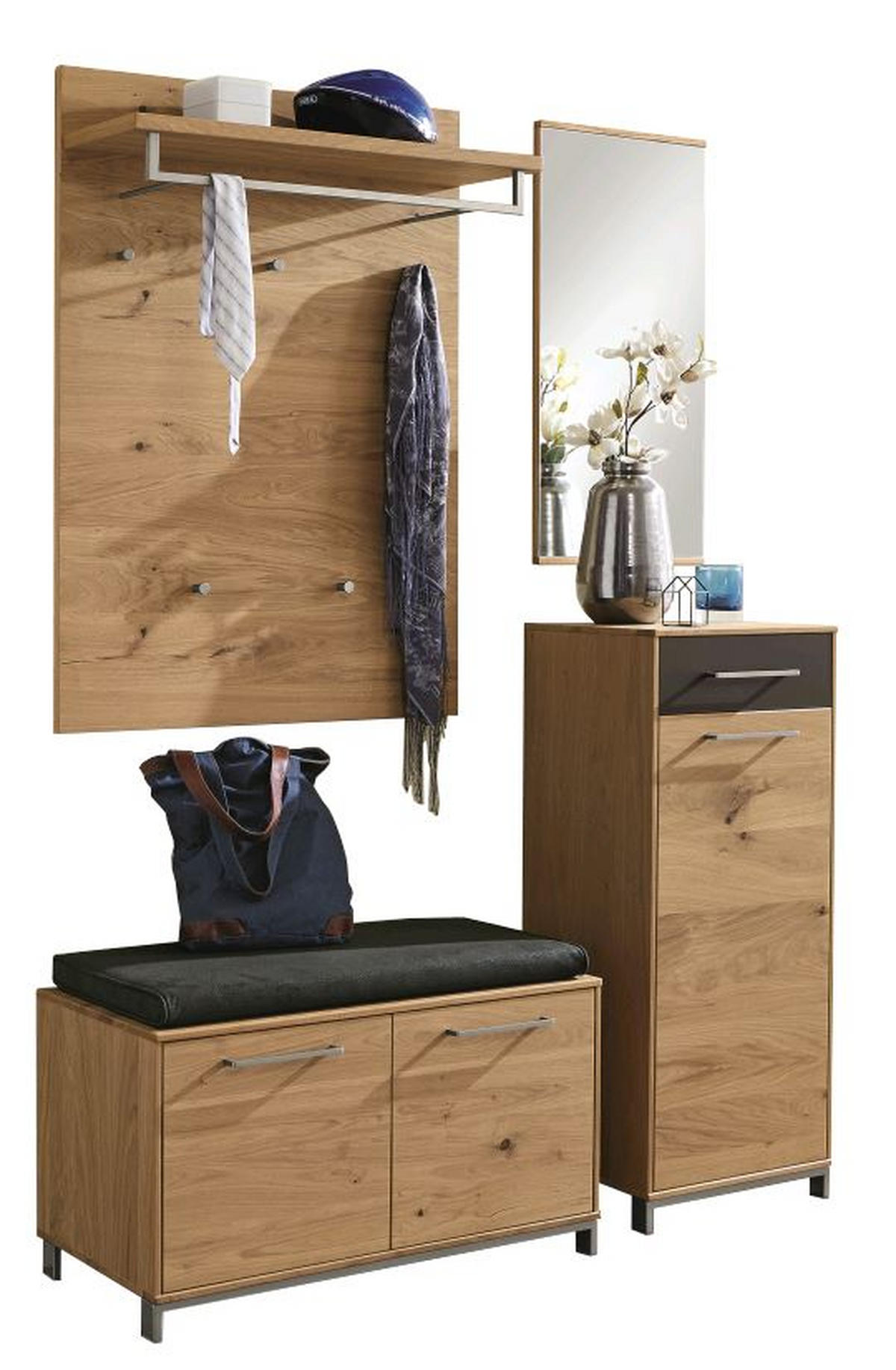 GARDEROBE 5-teilig  in 140/195/40 cm  - Eichefarben/Anthrazit, Design, Glas/Holz (140/195/40cm)