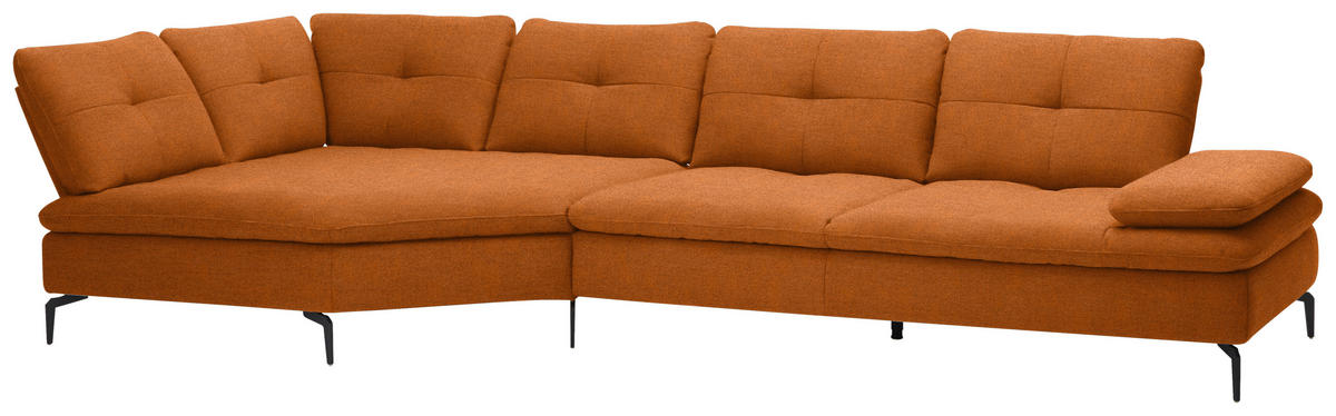 ECKSOFA in Flachgewebe Orange, Rostfarben  157/344 cm  - Rostfarben/Schwarz, Design, Textil/Metall (157/344cm) - Chilliano