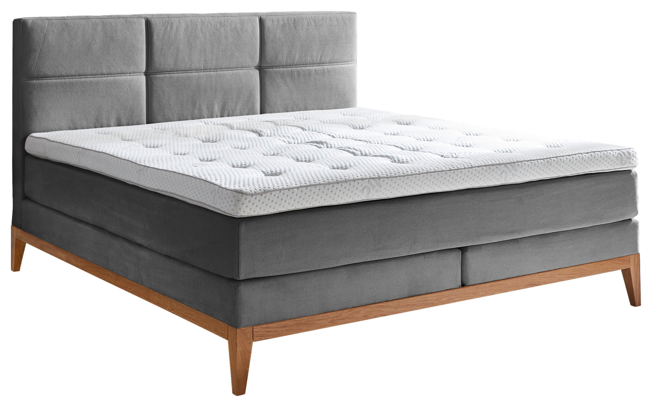 BOXSPRINGBETT 180/200 cm,  in Grau, Matratzen, H2 = mittel  - Eichefarben/Grau, KONVENTIONELL, Holz/Textil (180/200cm) - Boxxx