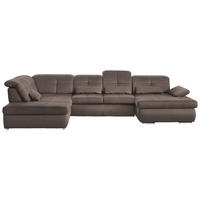 WOHNLANDSCHAFT  in Mikrofaser Graubraun  - Chromfarben/Graubraun, Design, Holzwerkstoff/Textil (260/371/195cm) - Beldomo Style