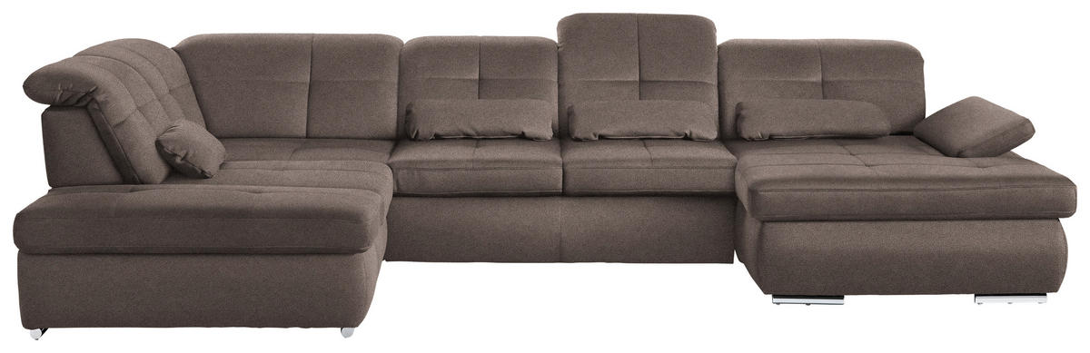 WOHNLANDSCHAFT  in Mikrofaser Graubraun  - Chromfarben/Graubraun, Design, Holzwerkstoff/Textil (260/371/195cm) - Beldomo Style