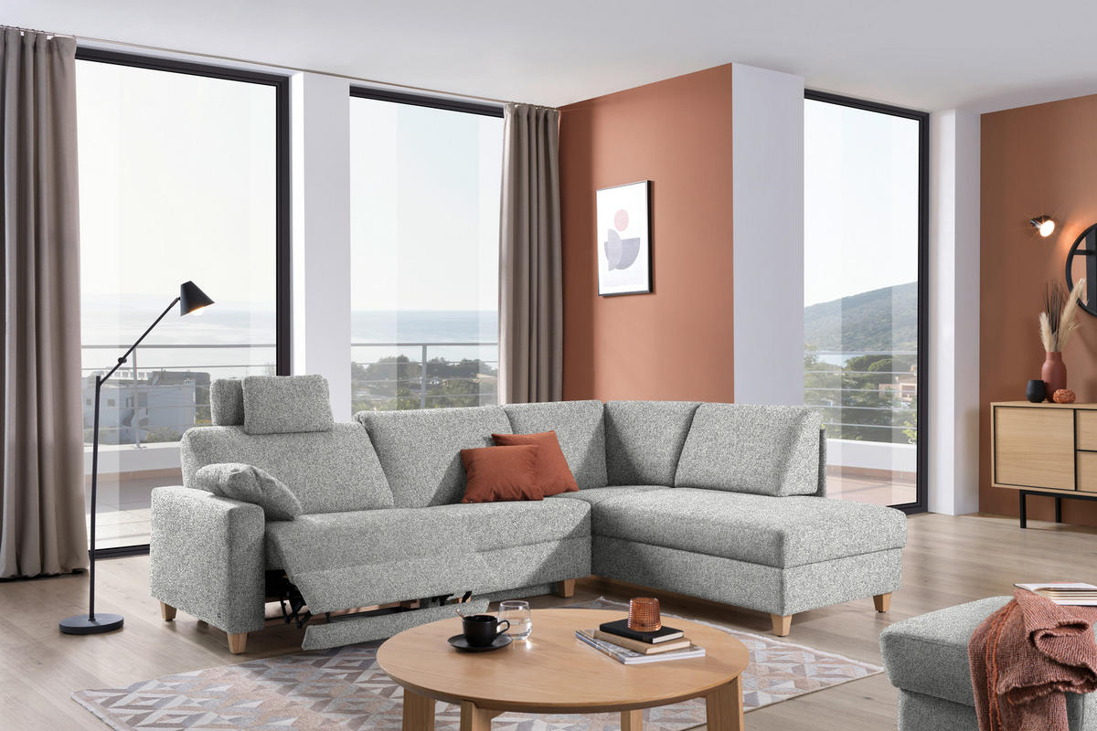 ECKSOFA  in Mikrovelours Naturfarben  261/203 cm  - Eichefarben/Naturfarben, KONVENTIONELL, Holz/Textil (261/203cm) - Sedda