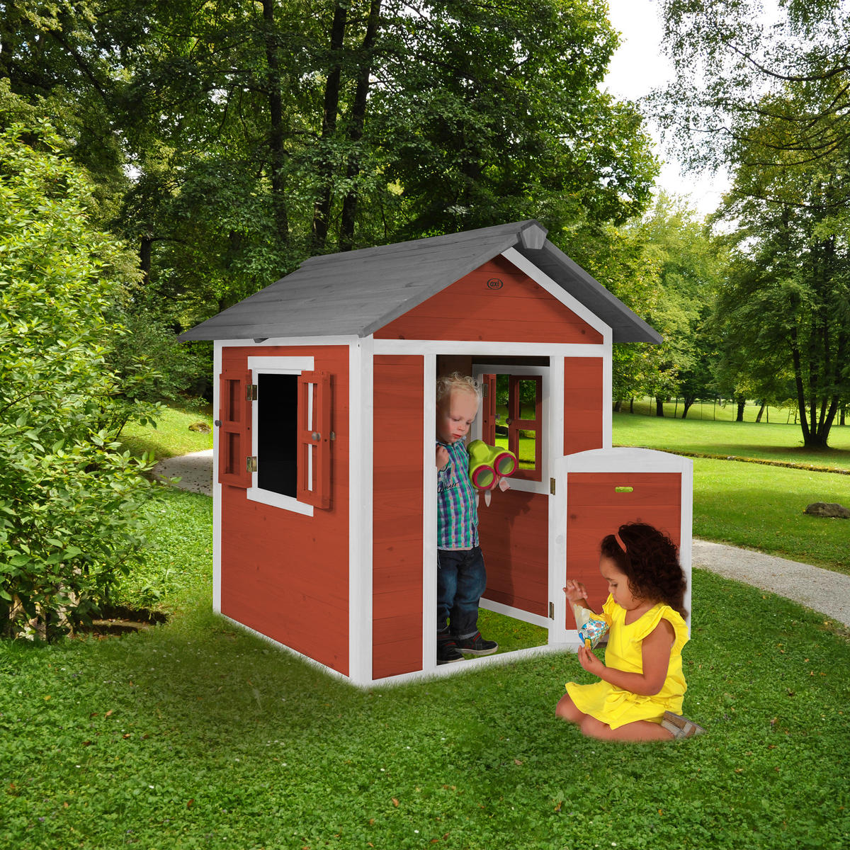 SPIELHAUS 111/133/135 cm  - Rot/Weiß, KONVENTIONELL, Holz (111/133/135cm) - Ambia Garden