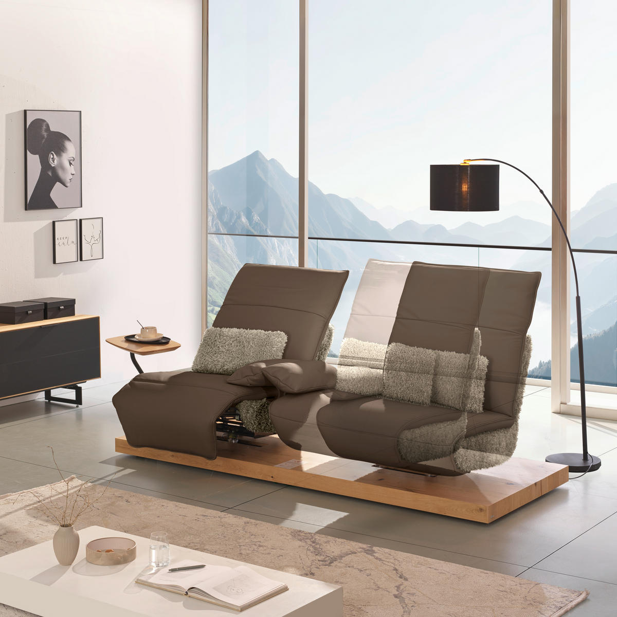 2-SITZER-SOFA Hochflor Echtleder Hellbraun, Fango  - Hellbraun/Fango, Design, Leder/Holz (240/65/104cm) - Koinor