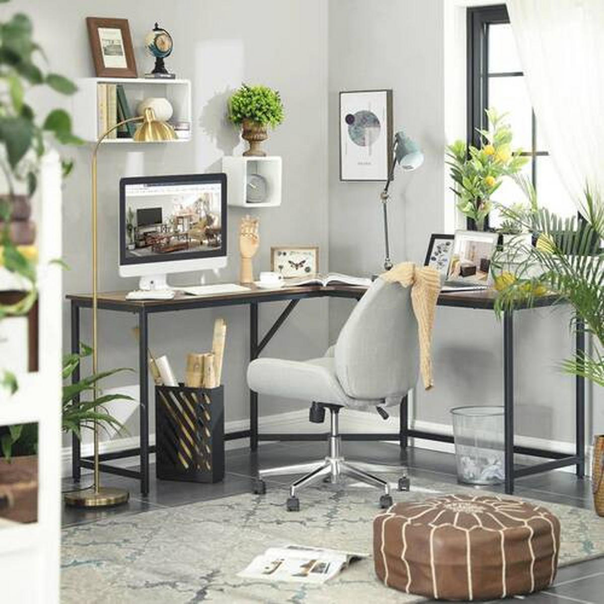 ROHOVÝ PÍSACÍ STÔL, hnedá, čierna, 149/149/75 cm - hnedá/čierna, Basics, kov/kompozitné drevo (149/149/75cm) - Boxxx