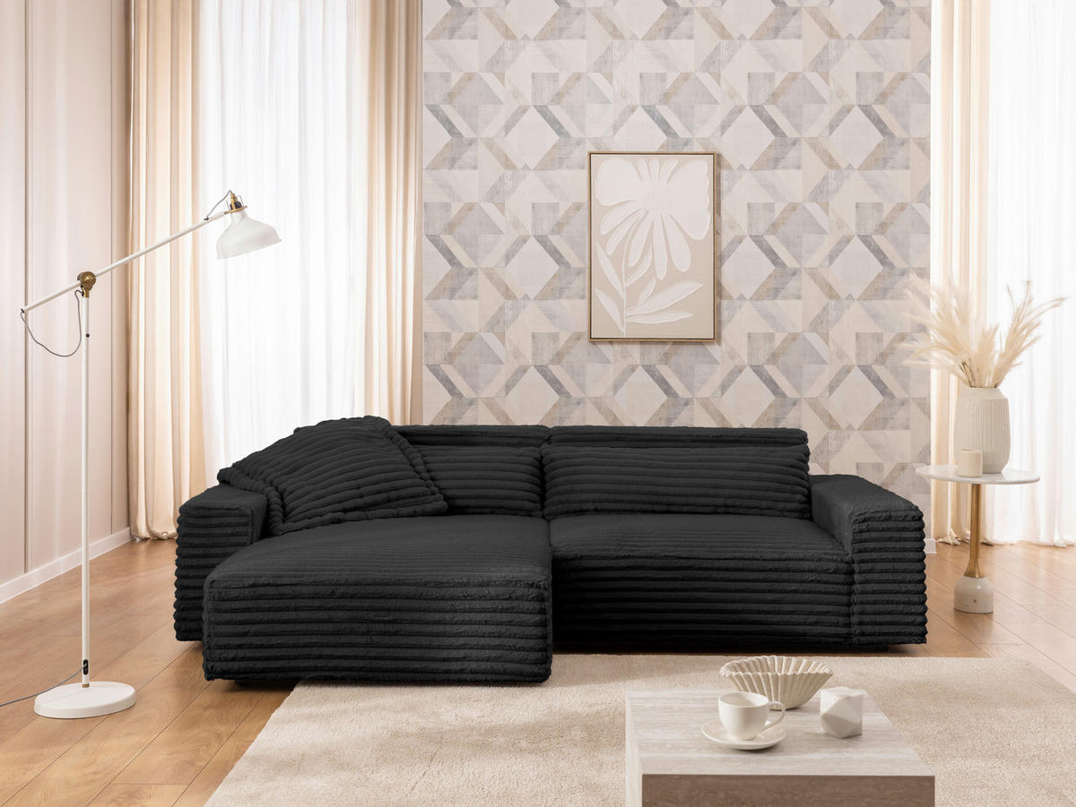 ECKSOFA Curduroy in Cord Anthrazit Rückenkissen  251/142 cm  - Anthrazit/Schwarz, Design, Kunststoff/Textil (251/142cm) - P & B