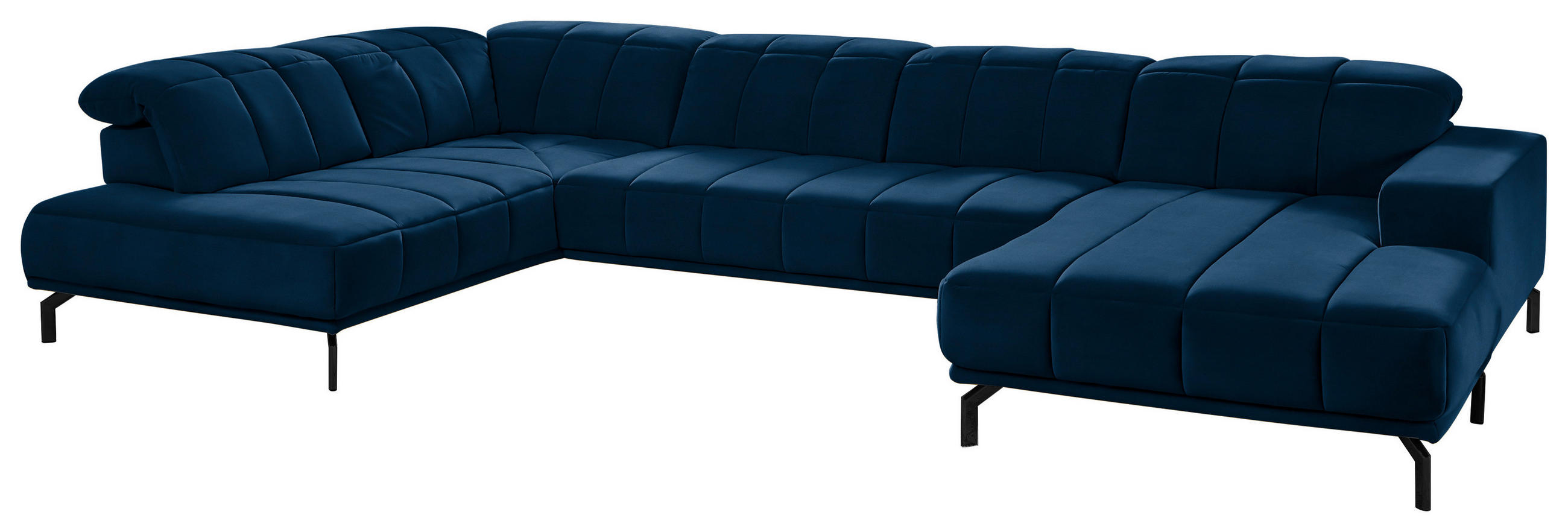 WOHNLANDSCHAFT Dunkelblau Velours - Schwarz/Dunkelblau, Design, Textil/Metall (219/383/195cm) - Beldomo Style