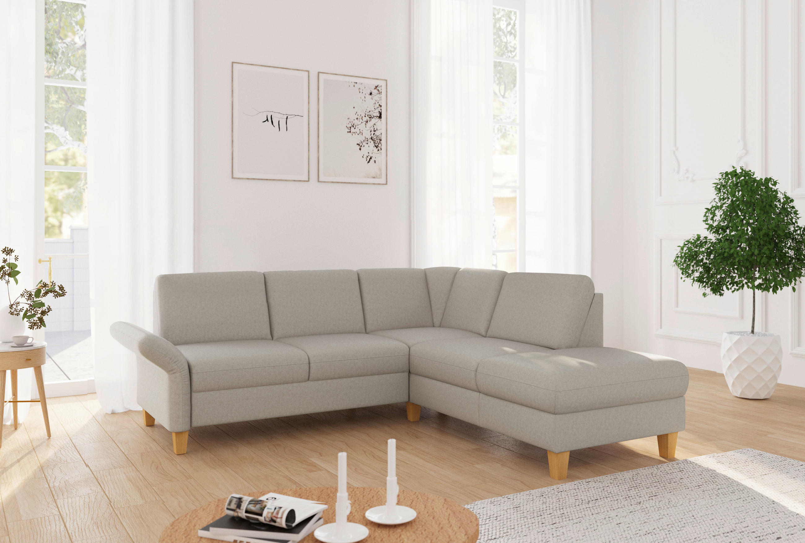 ECKSOFA ROCHELLE E Taupe Flachgewebe  - Taupe/Eichefarben, KONVENTIONELL, Holz/Textil (240/216cm) - Sit & More