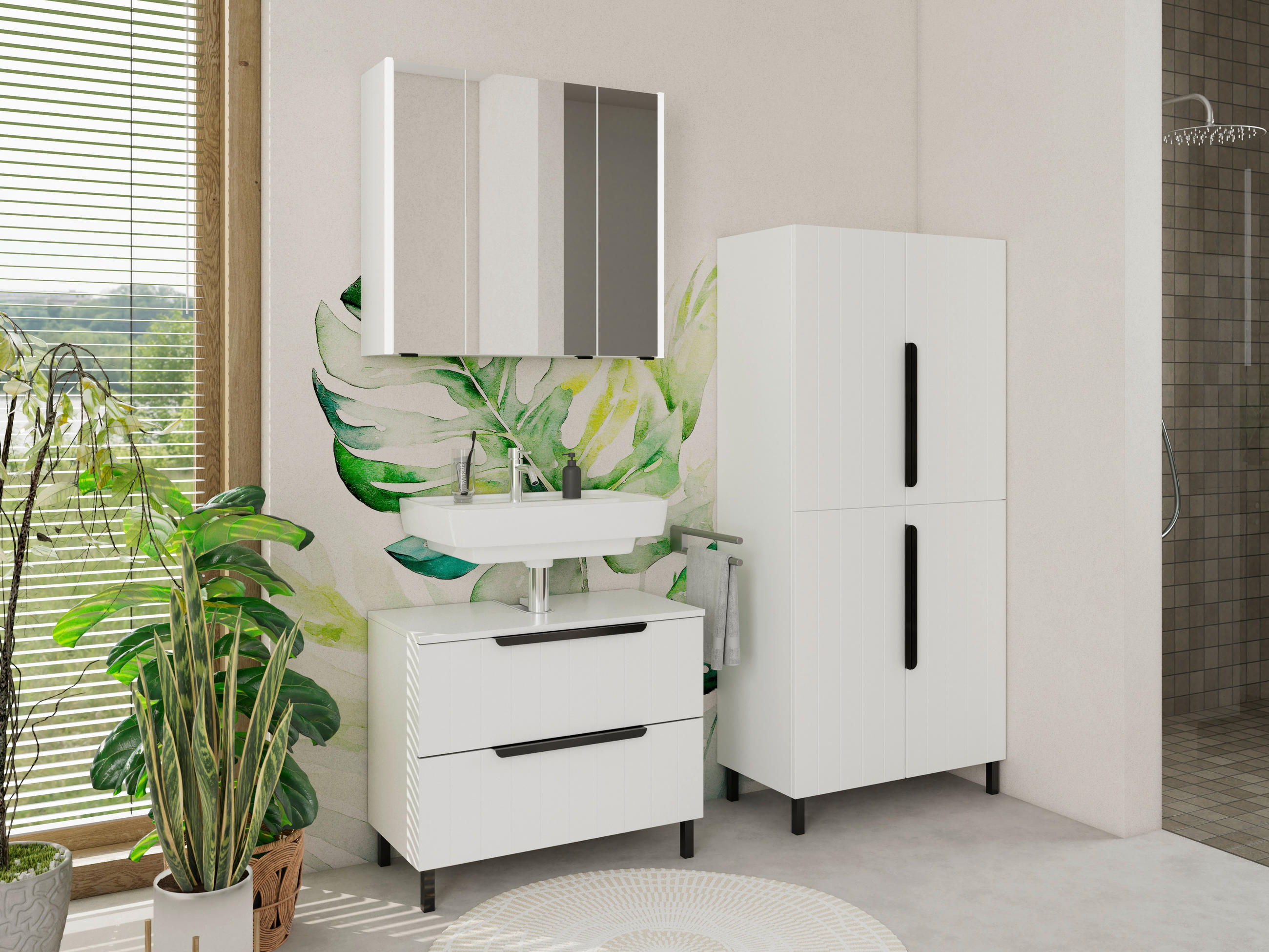 TÜKRÖS SZEKRÉNY 76/70/21,6 cm  - fekete/fehér, Romantik / Landhaus, faalapú anyag/Üveg (76/70/21,6cm) - Xora