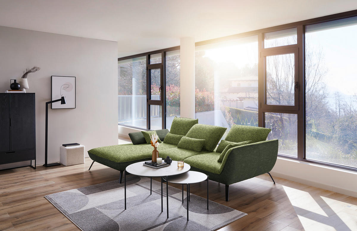 ECKSOFA in Flachgewebe Grün  - Schwarz/Grün, Design, Textil/Metall (191/301cm) - Moderano