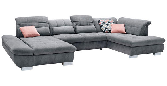 WOHNLANDSCHAFT Grau Mikrofaser - Chromfarben/Grau, Design, Kunststoff/Textil (204/350/211cm) - Xora