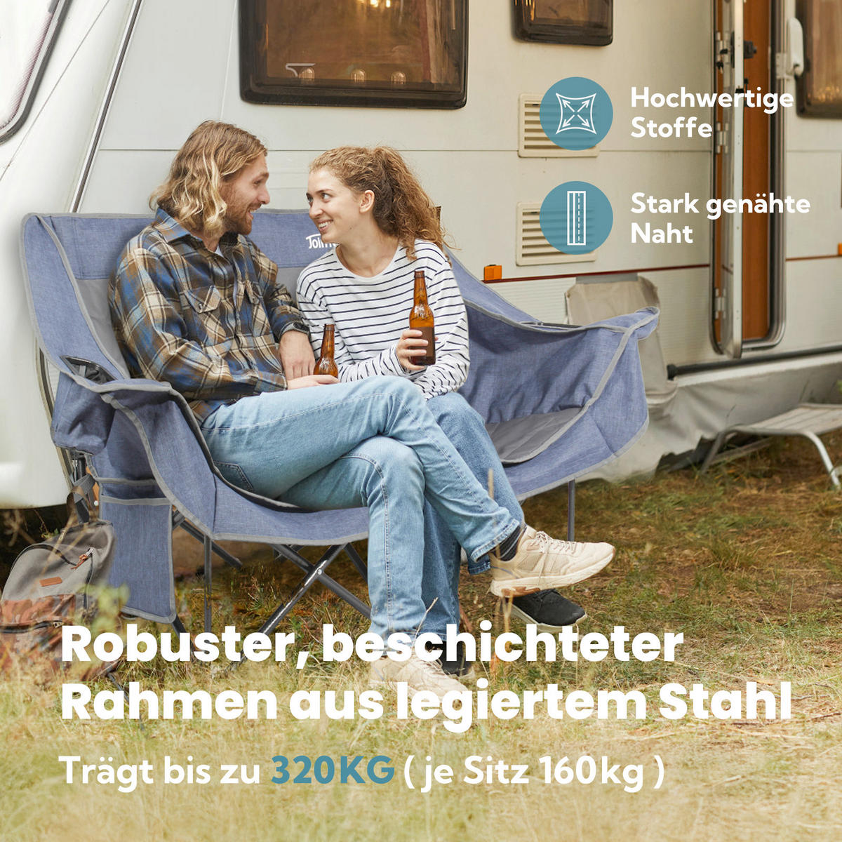 CAMPINGSESSEL - Blaugrau, Basics, Textil/Metall (148/55/82cm) - Modante