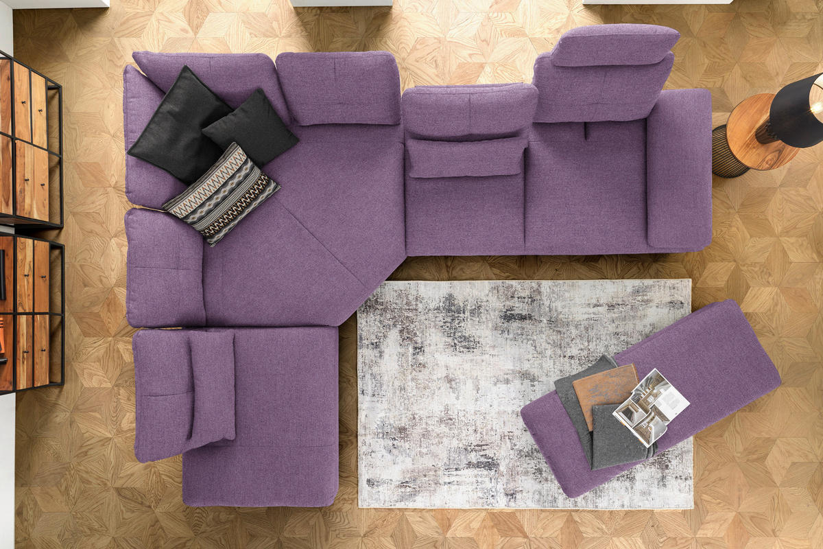 ECKSOFA in Flachgewebe Lila  271/344 cm  - Lila/Schwarz, Design, Textil/Metall (271/344cm) - Chilliano