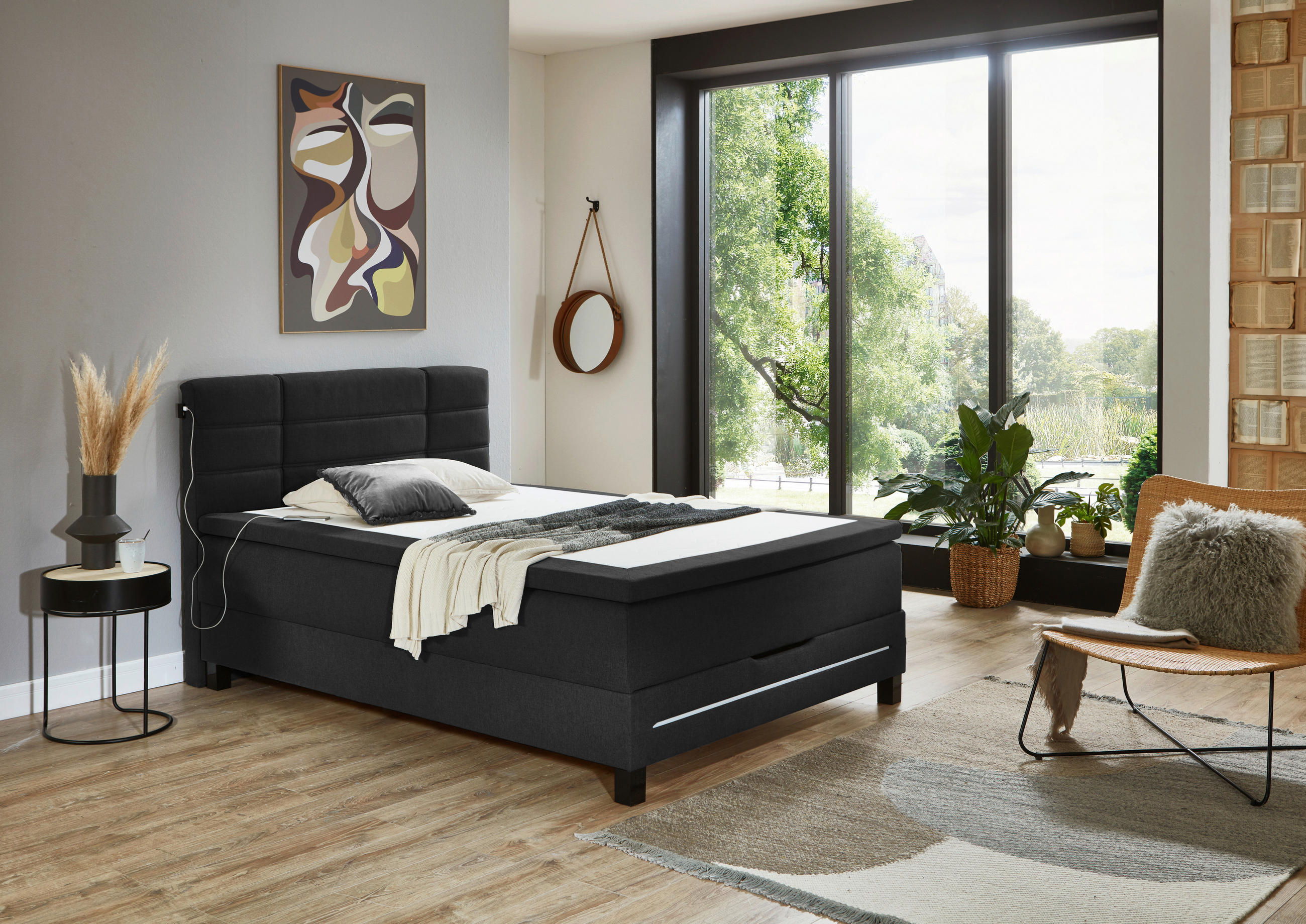 BOXSPRINGOVÁ POSTEĽ, 140/200 cm, antracitová - čierna/antracitová, Konventionell, kompozitné drevo/textil (140/200cm) - Carryhome