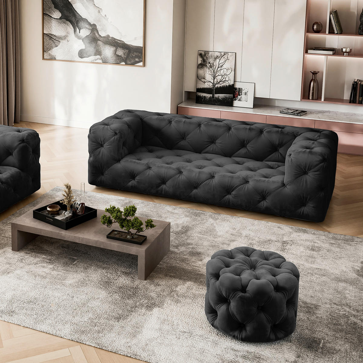 HOCKER in Textil Schwarz  - Schwarz, Design, Kunststoff/Textil (60/39/60cm) - P & B