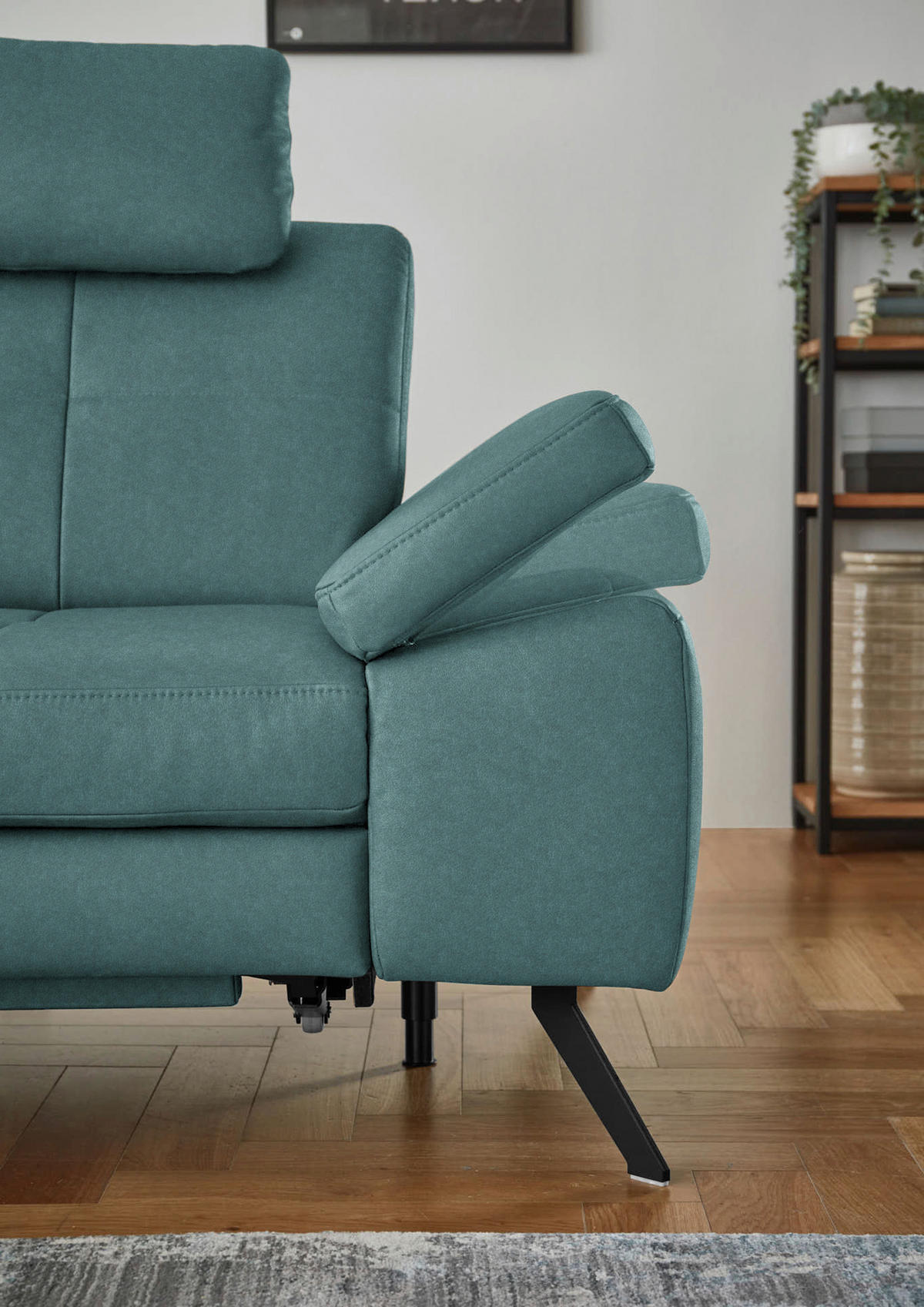 ECKSOFA in Lederlook, Mikrofaser Türkis  194/261 cm  - Türkis/Schwarz, Design, Textil/Metall (194/261cm) - Beldomo System