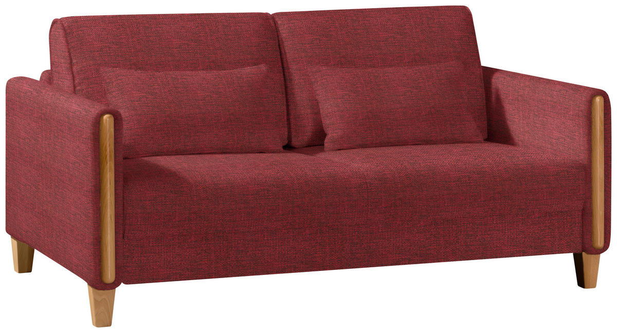 SCHLAFSOFA Webstoff Rot, Buchefarben Fussart wählbar, Stoffauswahl, Rücken echt, Armteil links, Armteil rechts  - Buchefarben/Rot, Design, Holz/Textil (174/88/104cm) - Niels Andersson