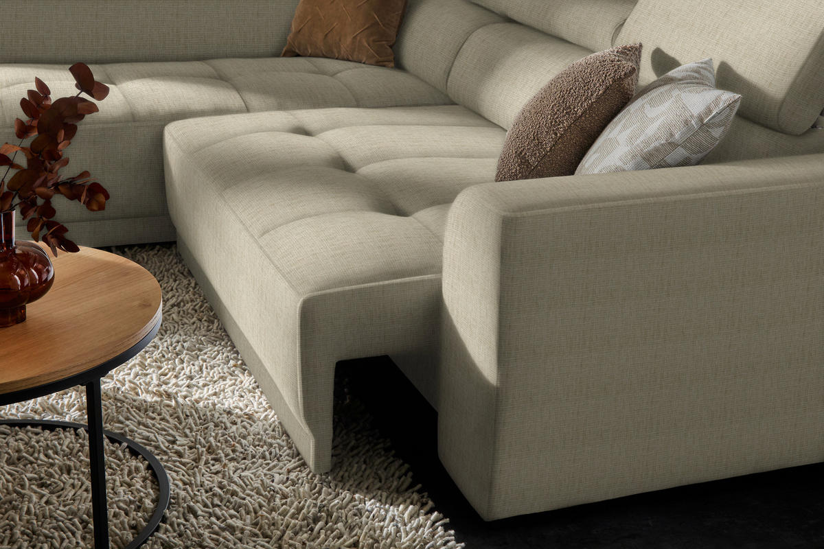 ECKSOFA in Chenille Beige  205/284 cm  - Beige/Schwarz, Design, Kunststoff/Textil (205/284cm) - Xora