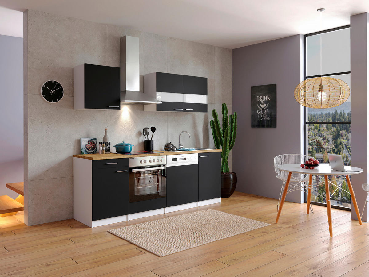 MODULKÖK 220 cm   i svart  - stålfärgad/vit, Basics, metall/trämaterial (220cm) - Respekta