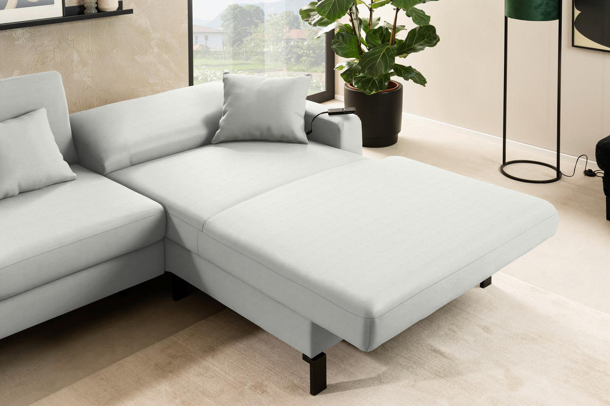 ECKSOFA Cord Weiss  - Weiss/Schwarz, Design, Textil/Metall (298/185cm) - Pure Home Lifestyle