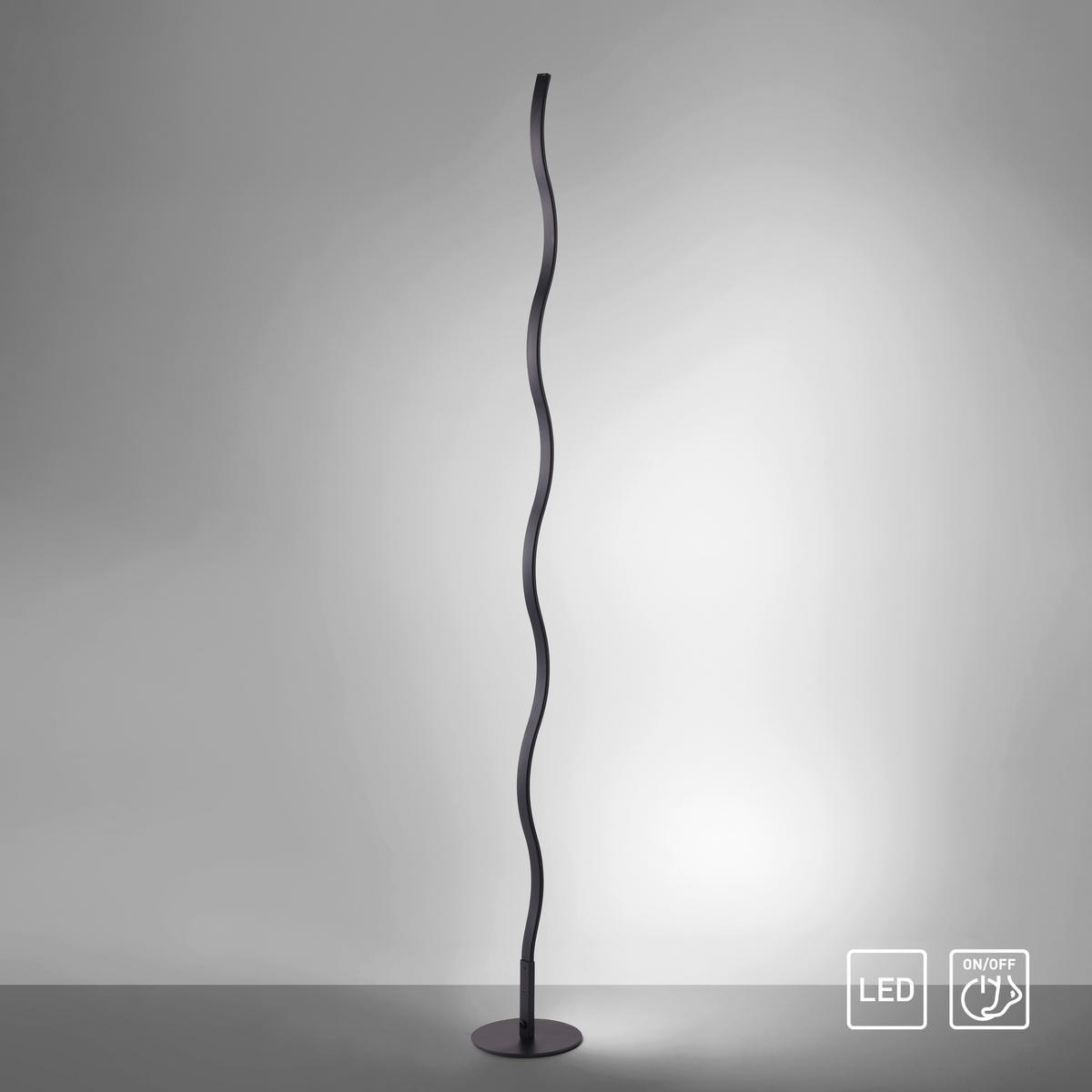STEHLEUCHTE Wave 14/14/120 cm Modern  - Schwarz, Design, Kunststoff/Metall (14/14/120cm) - Just Light