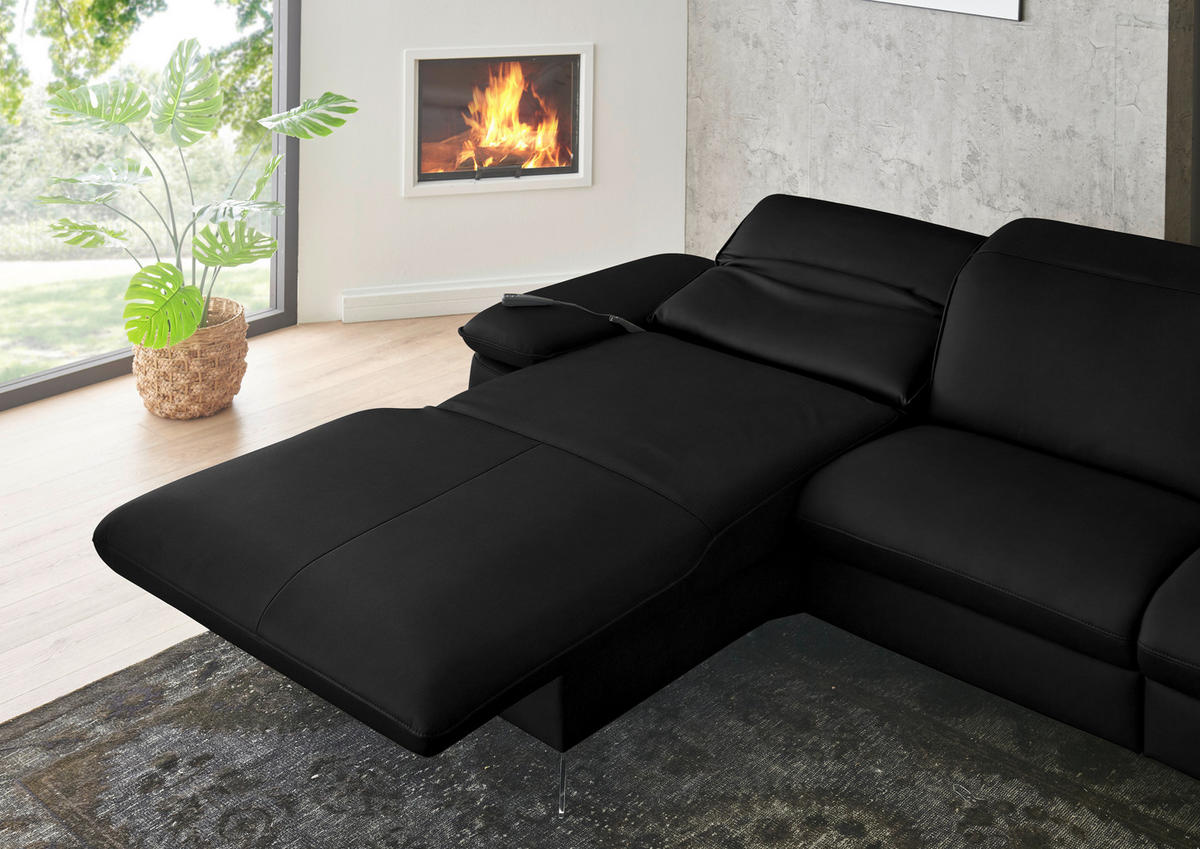 ECKSOFA  Echtleder Schwarz  - Schwarz, Design, Leder/Metall (169/307cm) - Beldomo Premium