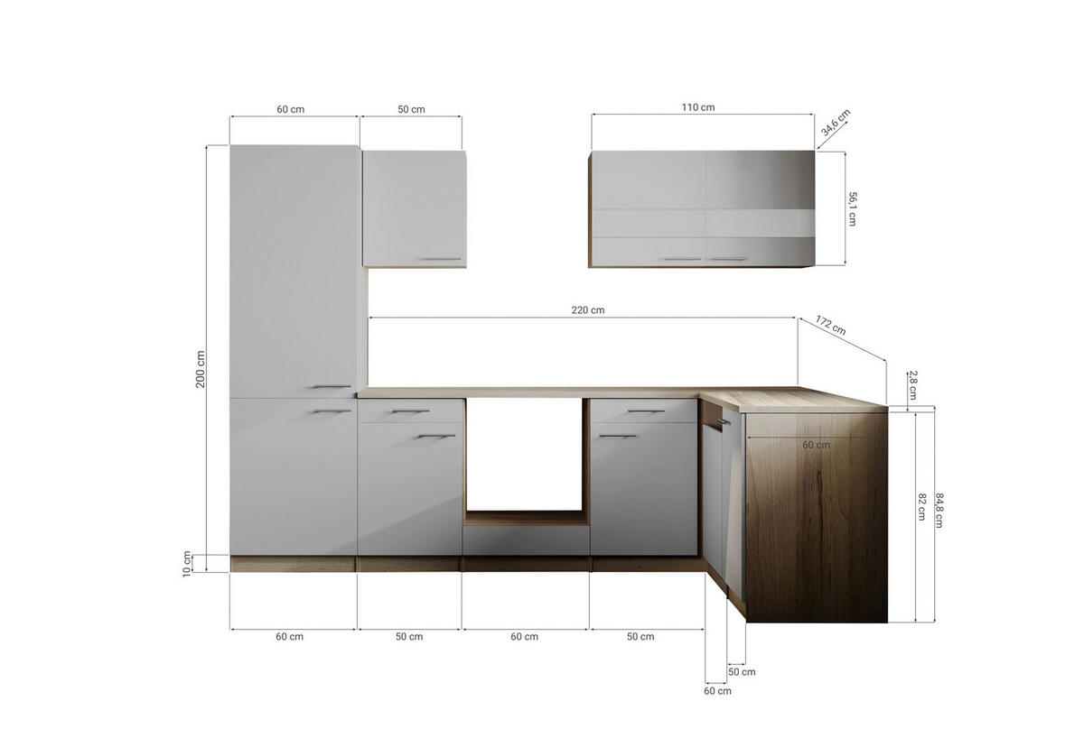 HÖRNKÖK  i svart  - stålfärgad/svart, Basics, metall/trämaterial (280cm) - Respekta
