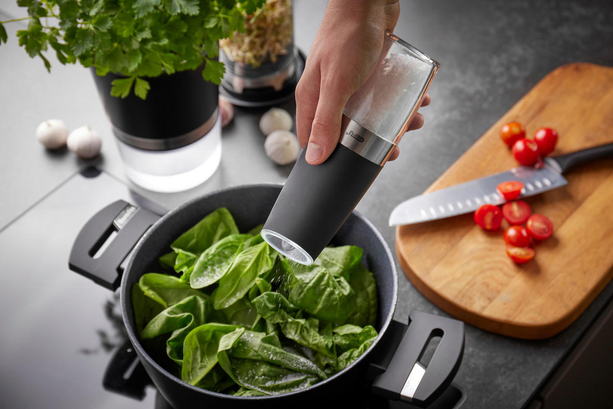 ELEKTR. SALZ-/PFEFFERMÜHLE  - Schwarz, Design, Keramik/Kunststoff (6,3/20,2cm) - Gefu