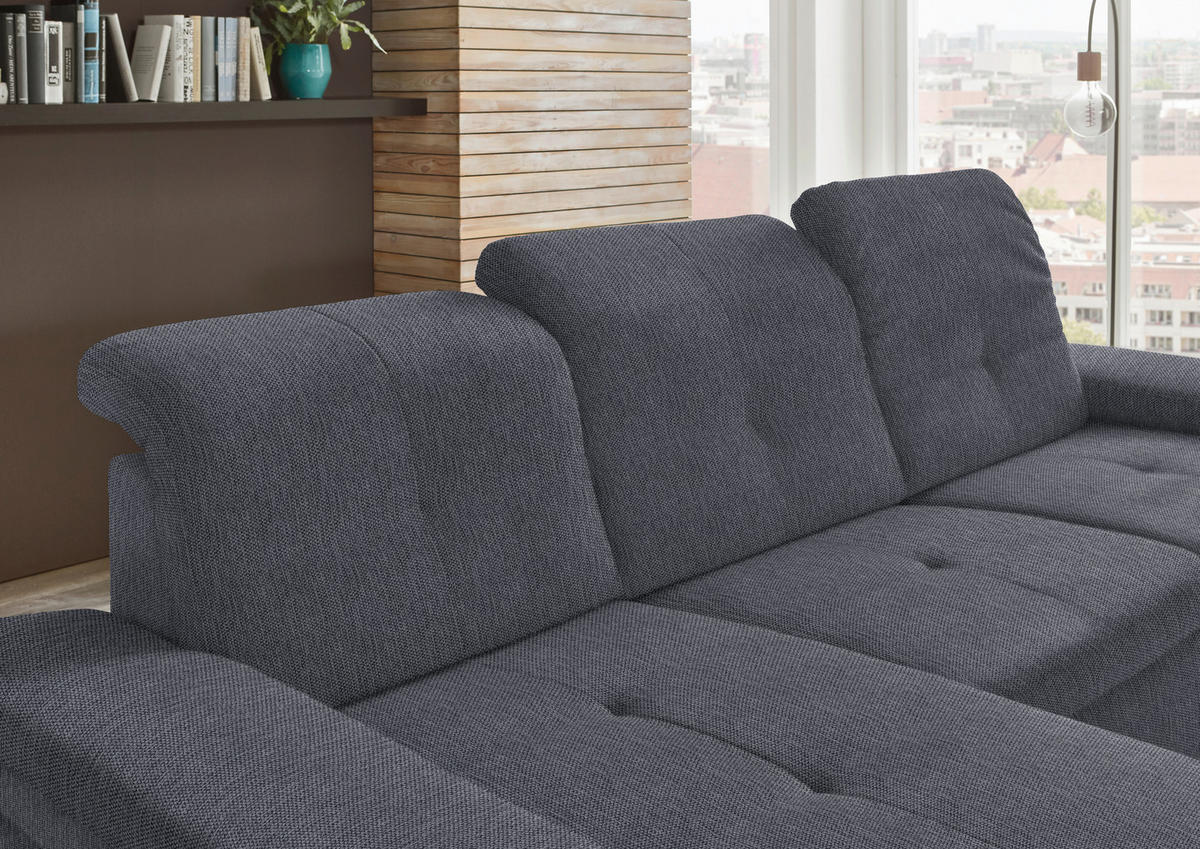 ECKSOFA in Flachgewebe Anthrazit  - Anthrazit/Schwarz, Design, Textil/Metall (174/297cm) - Beldomo Style