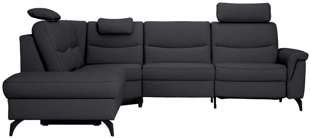 ECKSOFA  in Echtleder Schwarz  249/280 cm  - Anthrazit/Schwarz, Design, Leder/Metall (249/280cm) - Himolla Komfortklass