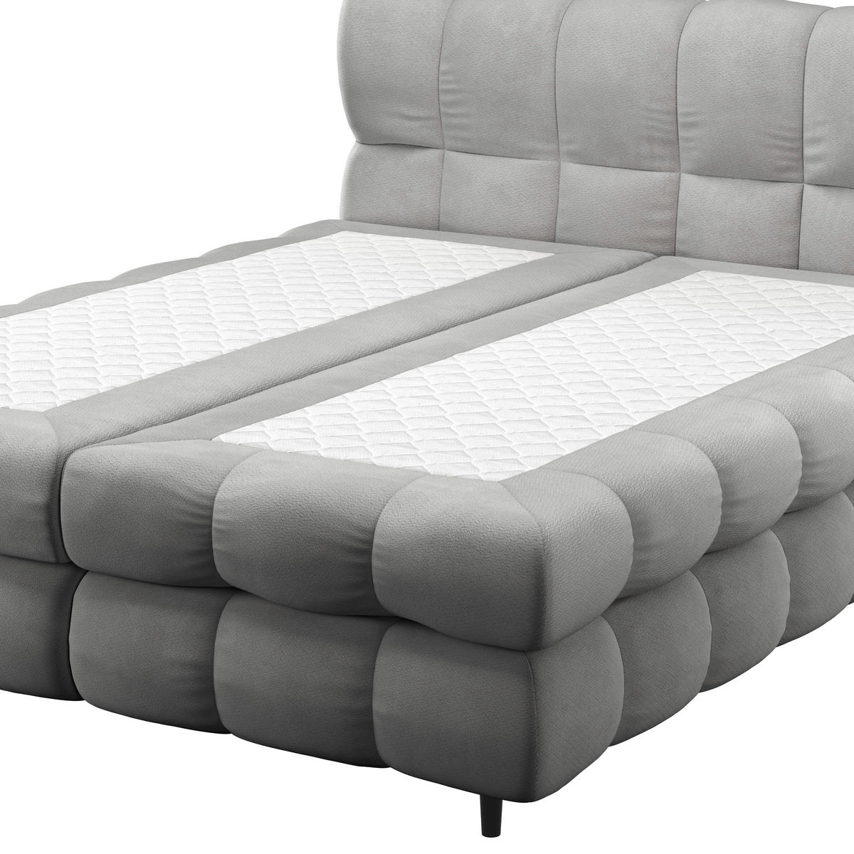 BOXBETT 200/200 cm,  in Silberfarben, gepolstertes Kopfteil, Bettkasten, Topper, H3 + H3 = fest  - Silberfarben/Schwarz, Design, Textil/Metall (200/200cm) - Ti'me