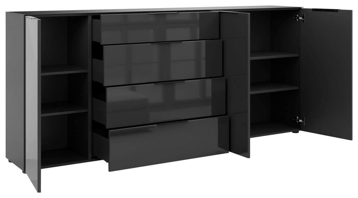 SIDEBOARD Style  in 225/98,7/40 cm  - Anthrazit/Anthrazit Hochglanz, Basics, Glas/Holzwerkstoff (225/98,7/40cm)