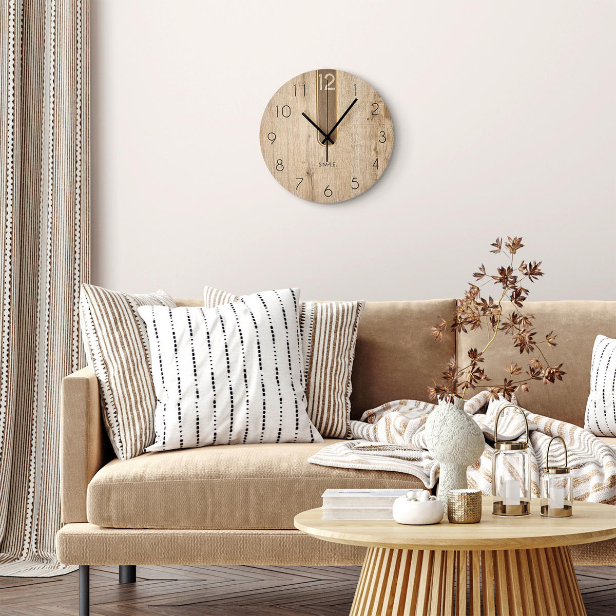 WANDUHR Schwarz, Eichefarben  - Eichefarben/Schwarz, Basics, Holz/Kunststoff (36cm)