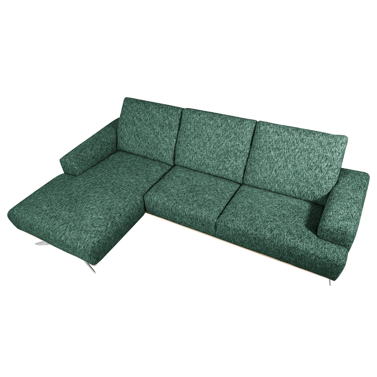ECKSOFA PORTLAND Grün Struktur Kopfteilverstellung  - Chromfarben/Naturfarben, Design, Holz/Textil (187/295cm) - Livetastic