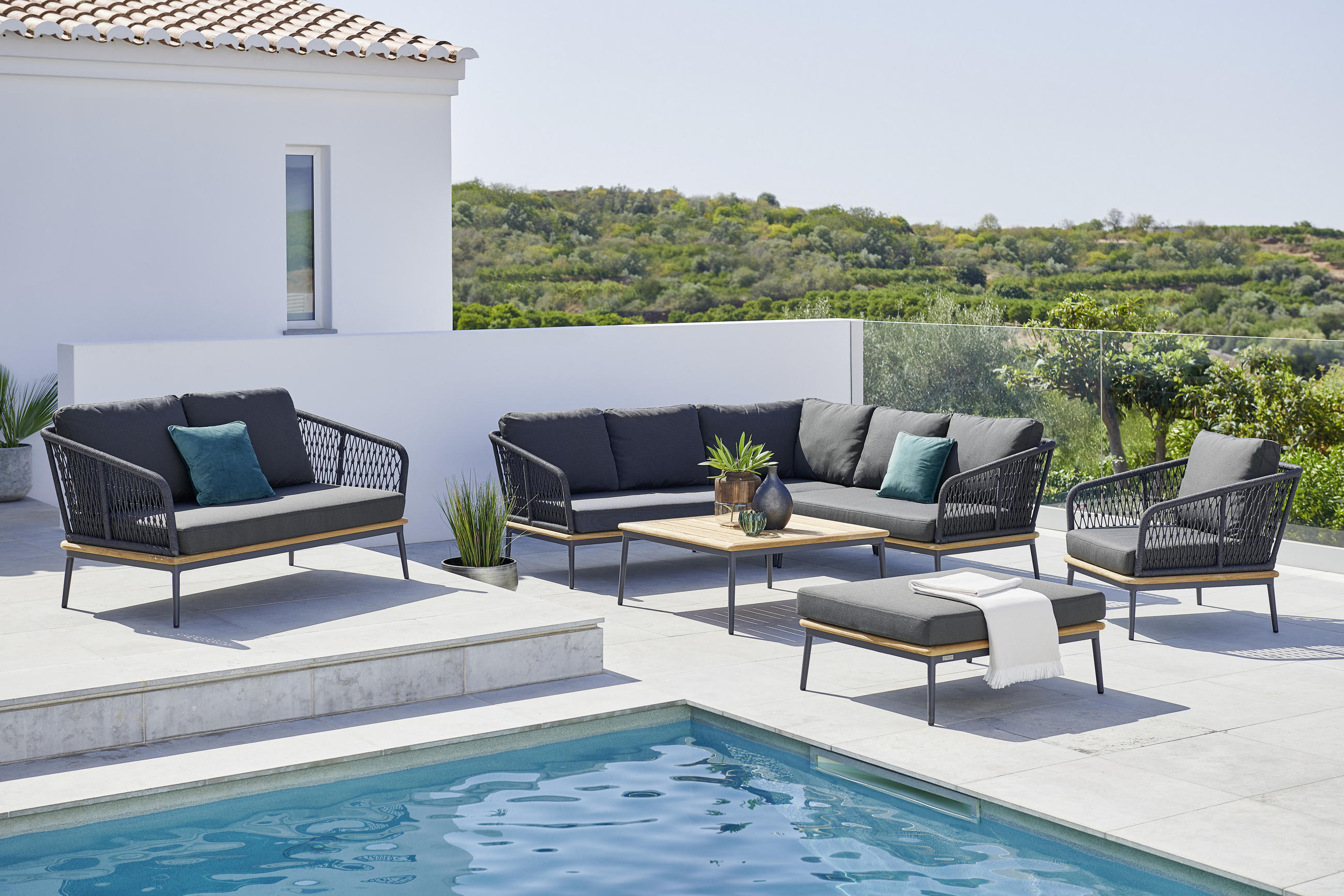 LOUNGESOFA 130/71/82 cm Teakholz massiv Aluminium  - Anthrazit/Teakfarben, Basics, Holz/Textil (130/71/82cm)