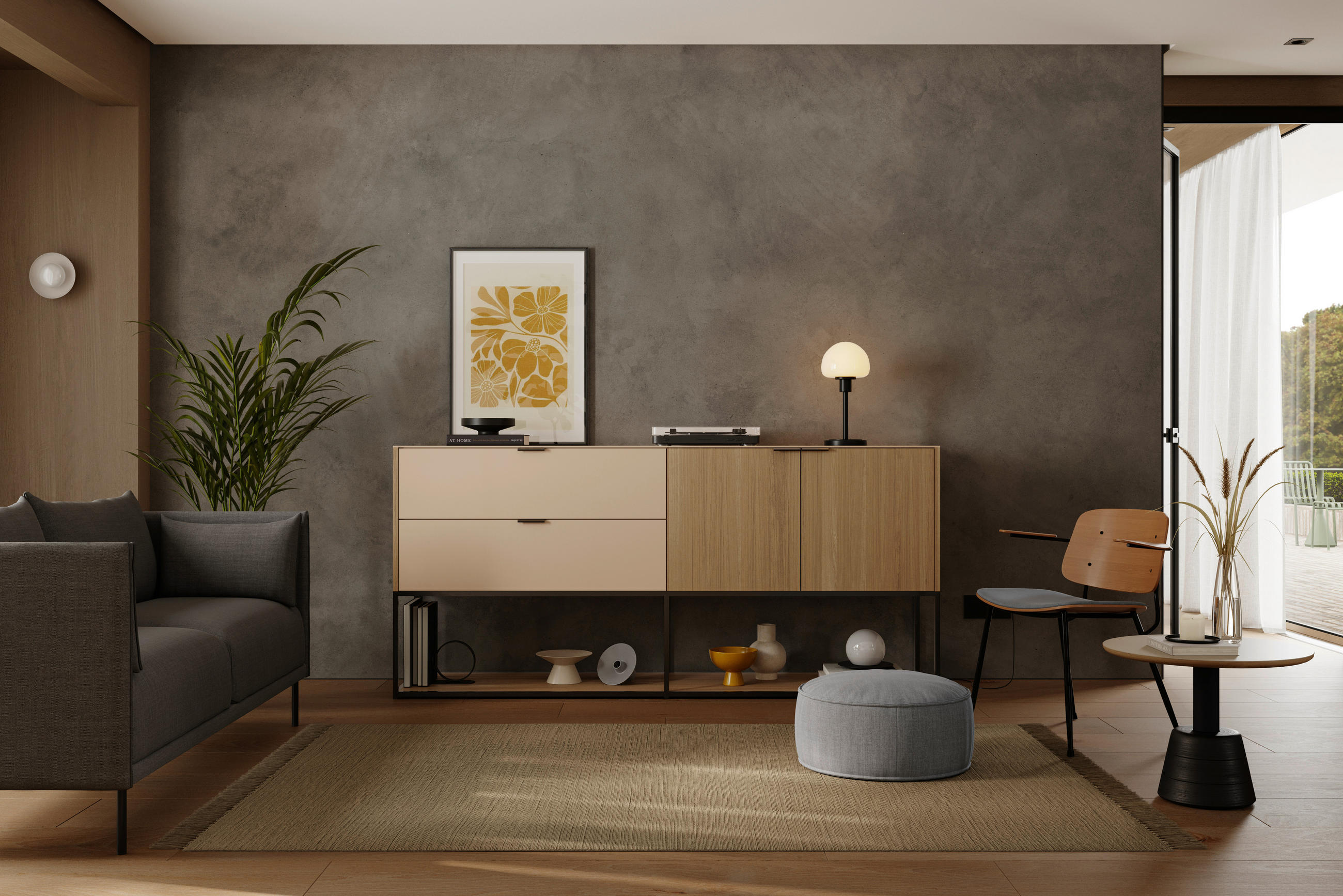 SIDEBOARD Eiche Bianco, Naturfarben  203,8/94,4/47,5 cm  - Eiche Bianco/Schwarz, Natur, Glas/Holz (203,8/94,4/47,5cm) - Walden