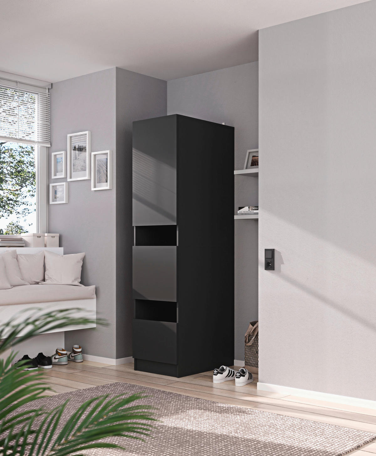 MEHRZWECKSCHRANK 50/200/68 cm  in Anthrazit  - Anthrazit/Schwarz, Design, Holzwerkstoff/Metall (50/200/68cm) - Milino