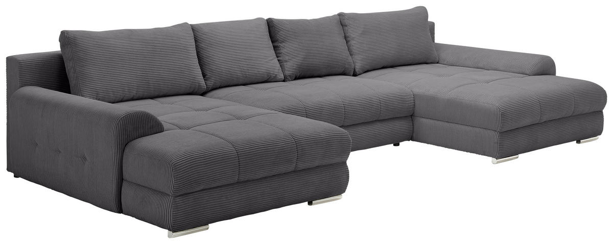 WOHNLANDSCHAFT in Cord Anthrazit  - Chromfarben/Anthrazit, KONVENTIONELL, Kunststoff/Textil (180/376/180cm) - Carryhome