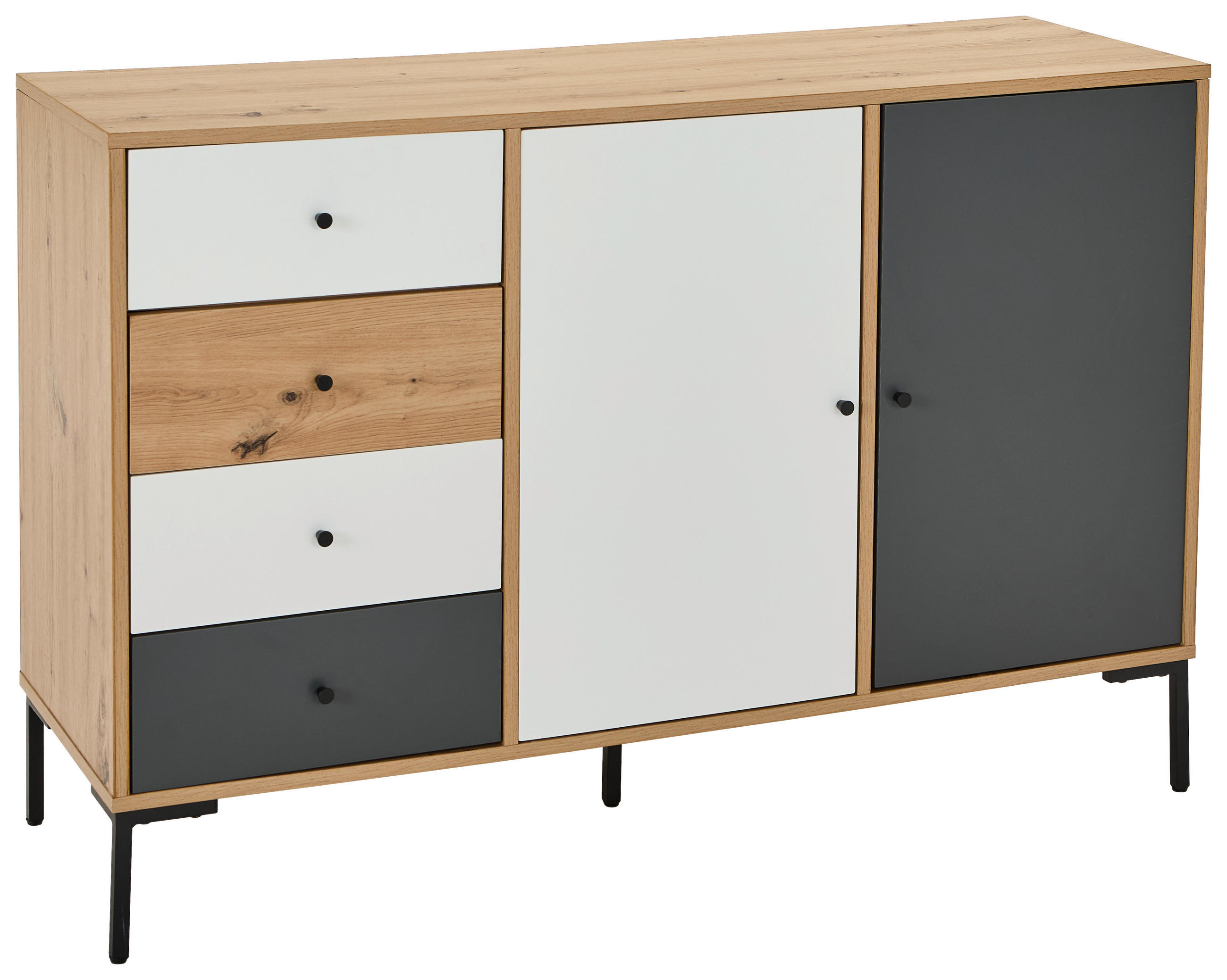 Carryhome Sideboard Grau, Weiß, Eiche 120x80x40 cm