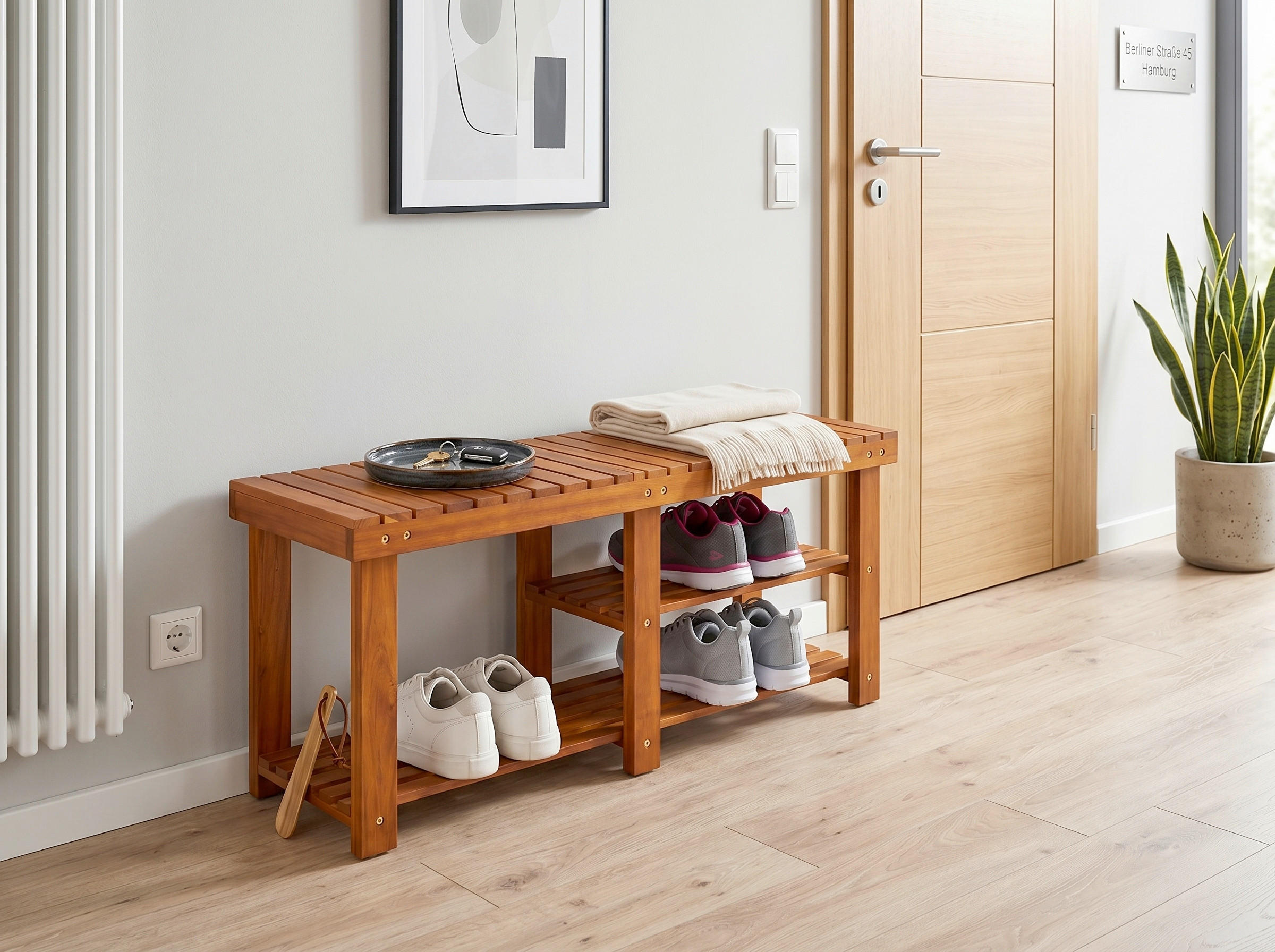 REGÁL NA BOTY, barvy akácie, akácie,  - barvy akácie, Basics, dřevo (50/33/46cm) - Prestige Home