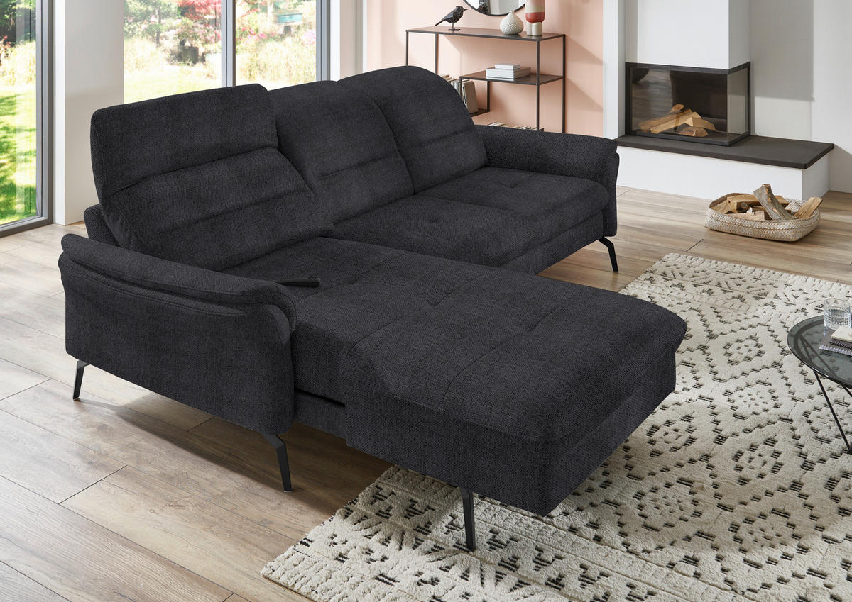 ECKSOFA in Flachgewebe Schwarz  - Schwarz, Konventionell, Textil/Metall (181/260cm) - Beldomo Speed