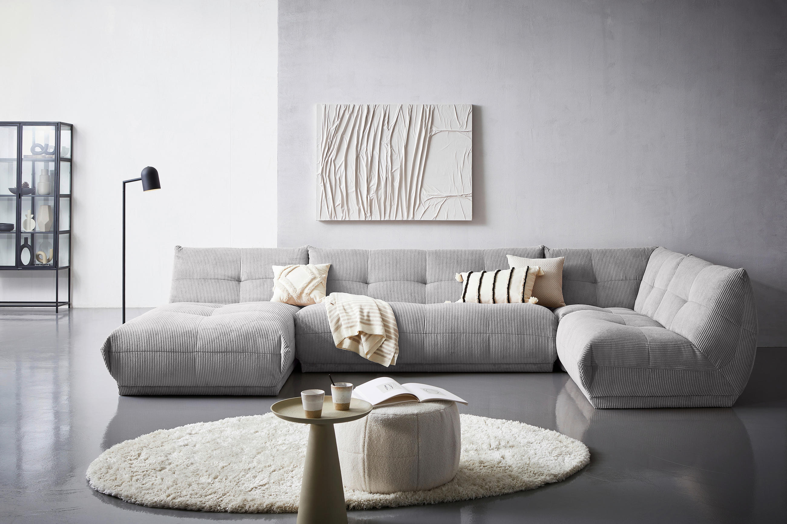 SOFFA i manchester grå  - grå, Trend, textil (185/390/210cm) - Livetastic