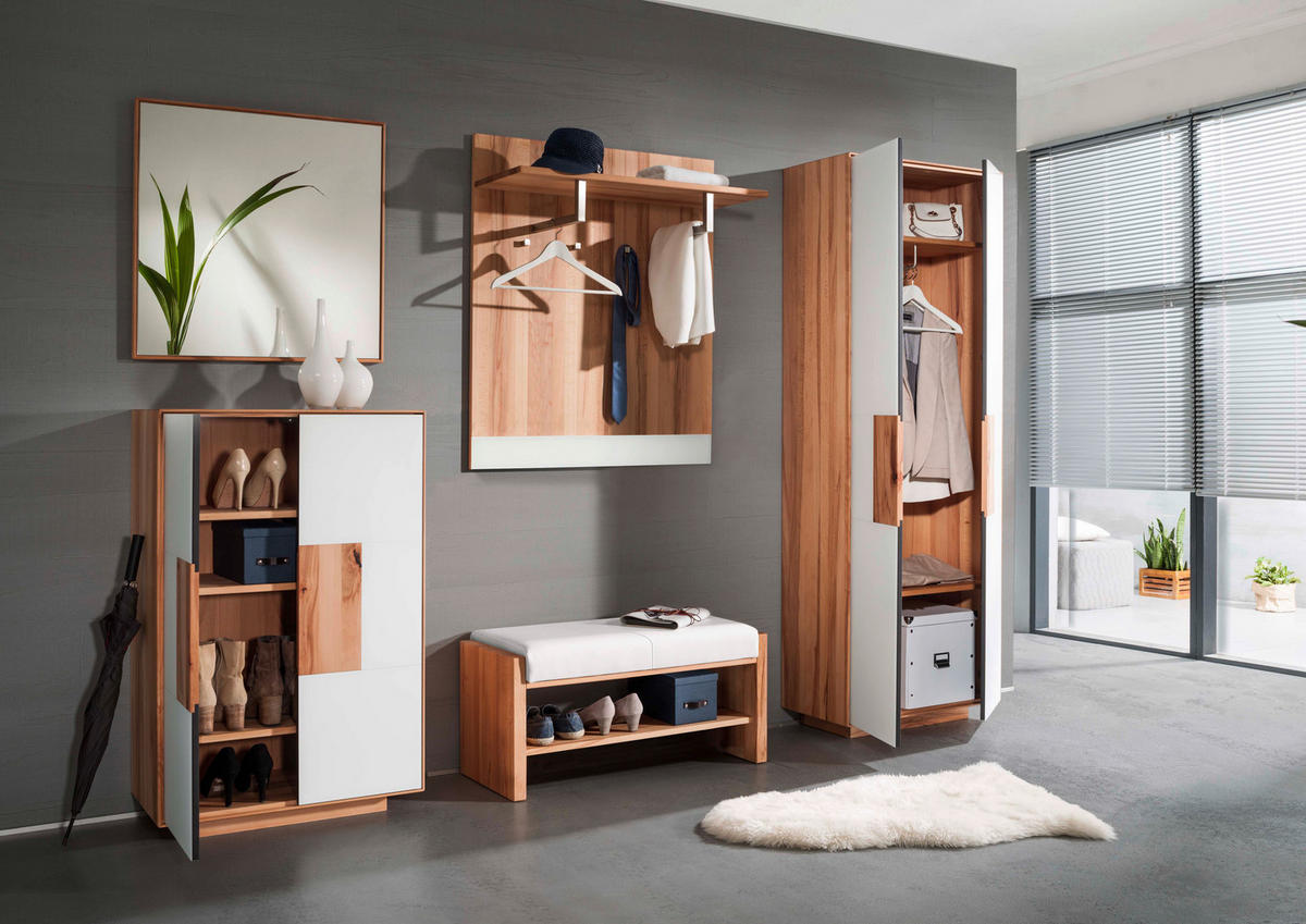 SCHUHSCHRANK Kernbuche massiv Weiß, Buchefarben  - Buchefarben/Weiß, MODERN, Glas/Holz (72/112/37cm) - Linea Natura