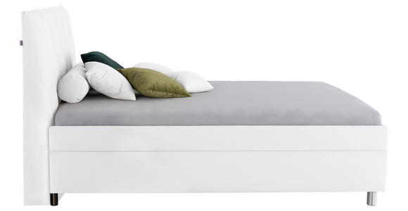 POLSTERBETT Matratze, gepolstertes Kopfteil, Lattenrost, Bettkasten 140/200 cm  in Weiß  - Birkefarben/Silberfarben, KONVENTIONELL, Holz/Textil (140/200cm) - Esposa